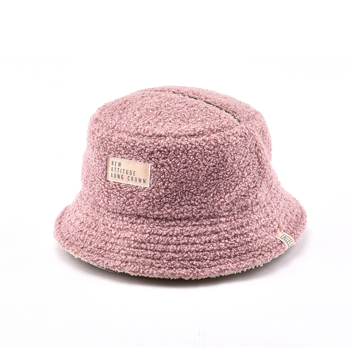 AungCrown warm faux fur plain color bucket hat for winter