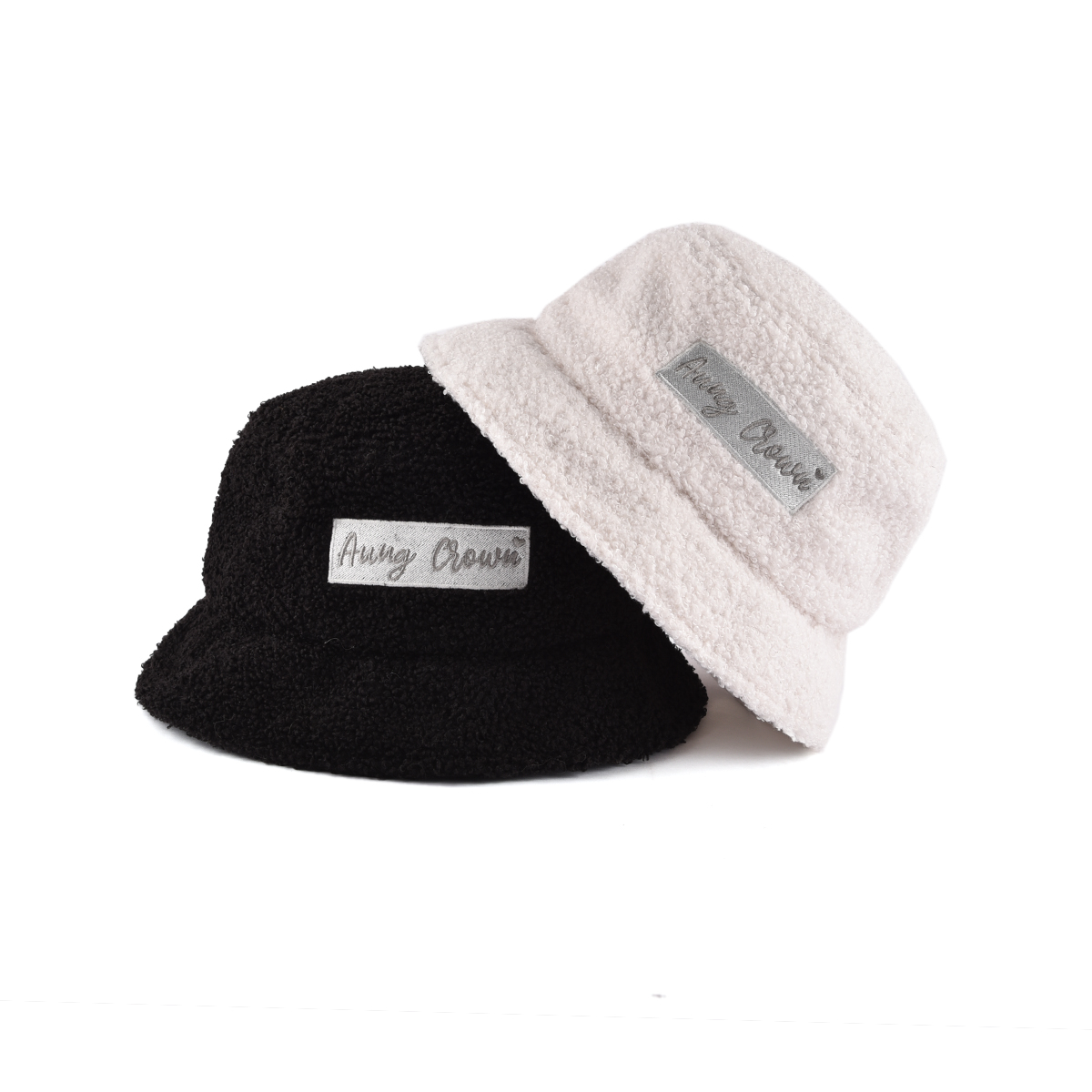 AungCrown faux fur embroidery patch warm bucket hat for winter