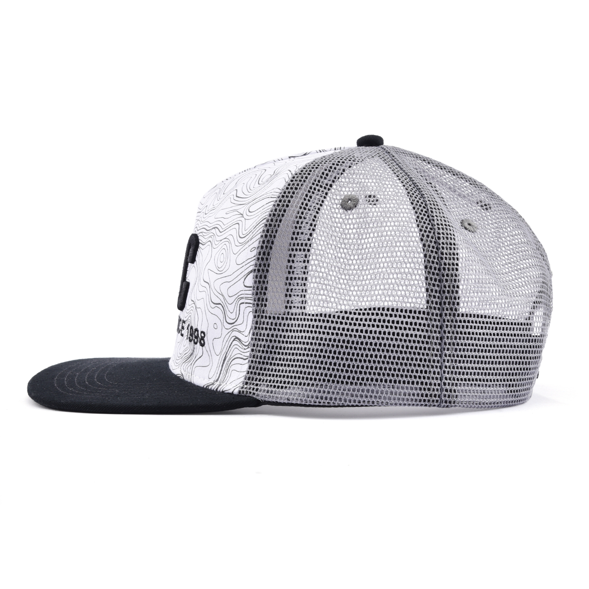 AungCrown pattern print embroidery mesh trucker snapback cap