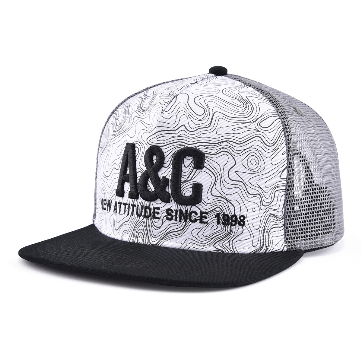 AungCrown pattern print embroidery mesh trucker snapback cap