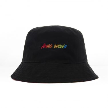 AungCrown pattern print reversible wide brim bucket hat with embroidery logo