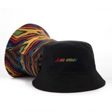 AungCrown pattern print reversible wide brim bucket hat with embroidery logo